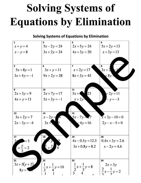 4 Worksheet by Kuta Software LLC 32) x y 0 6x 5y 4 (4, 4) 33) 4x 4y 8 3x 2y 19 (3, 5) Solve each system by elimination. . Solving systems of equations by elimination worksheet answers with work